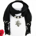 2017 China whole women elegant tassels metal leaf decorated infinity jewelry pendant scarf